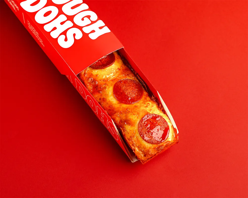 Dough Dohs Hot Honey Pepperoni pizza in its branded red box