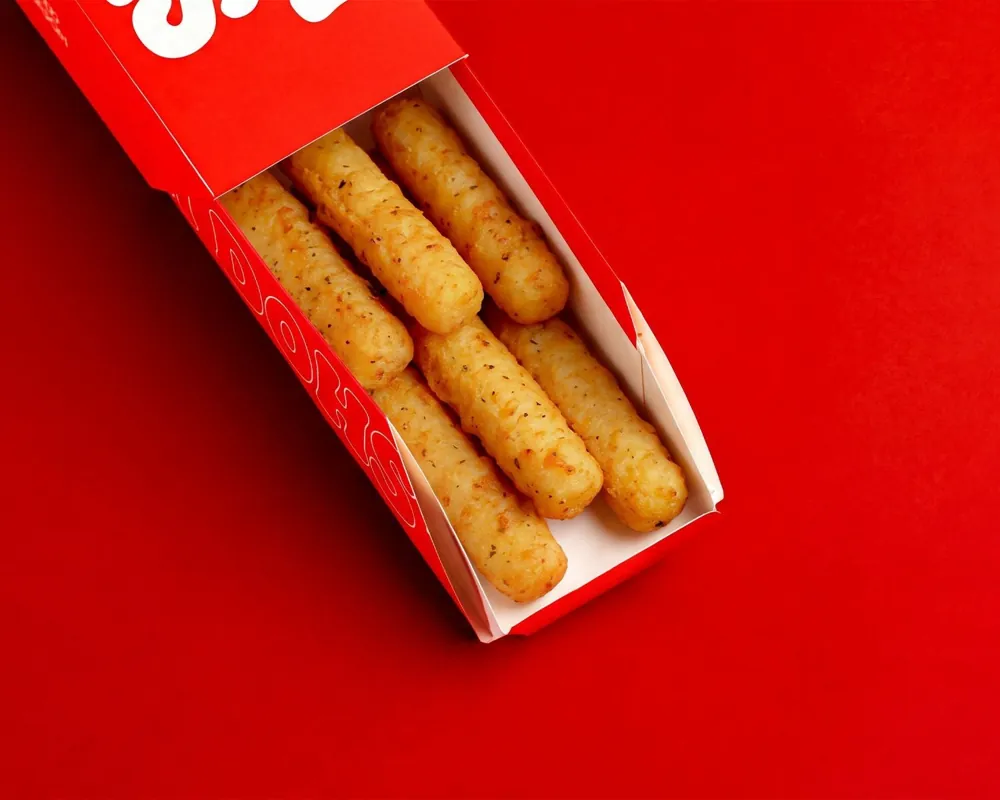 Dough Dohs Halloumi Fries in a branded red box