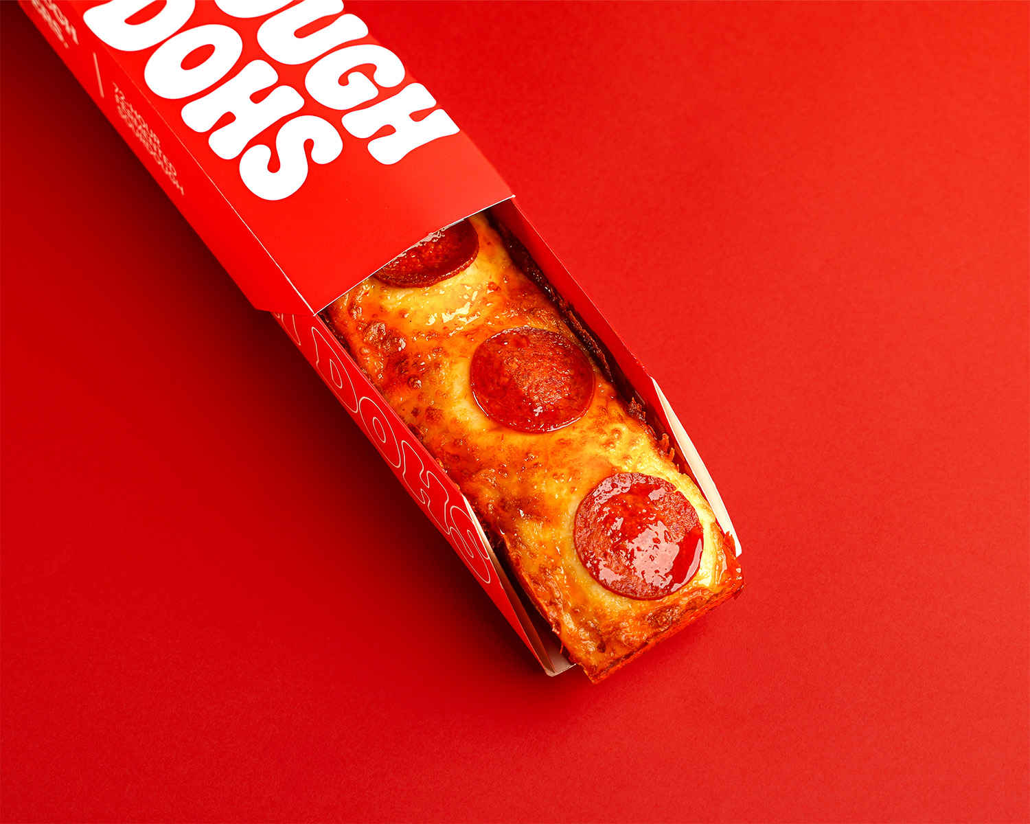 Dough Dohs Hot Honey Pepperoni pizza in its branded red box