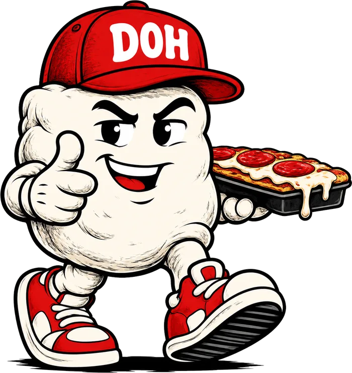 Dough Dohs mascot peeking up from the bottom of the page