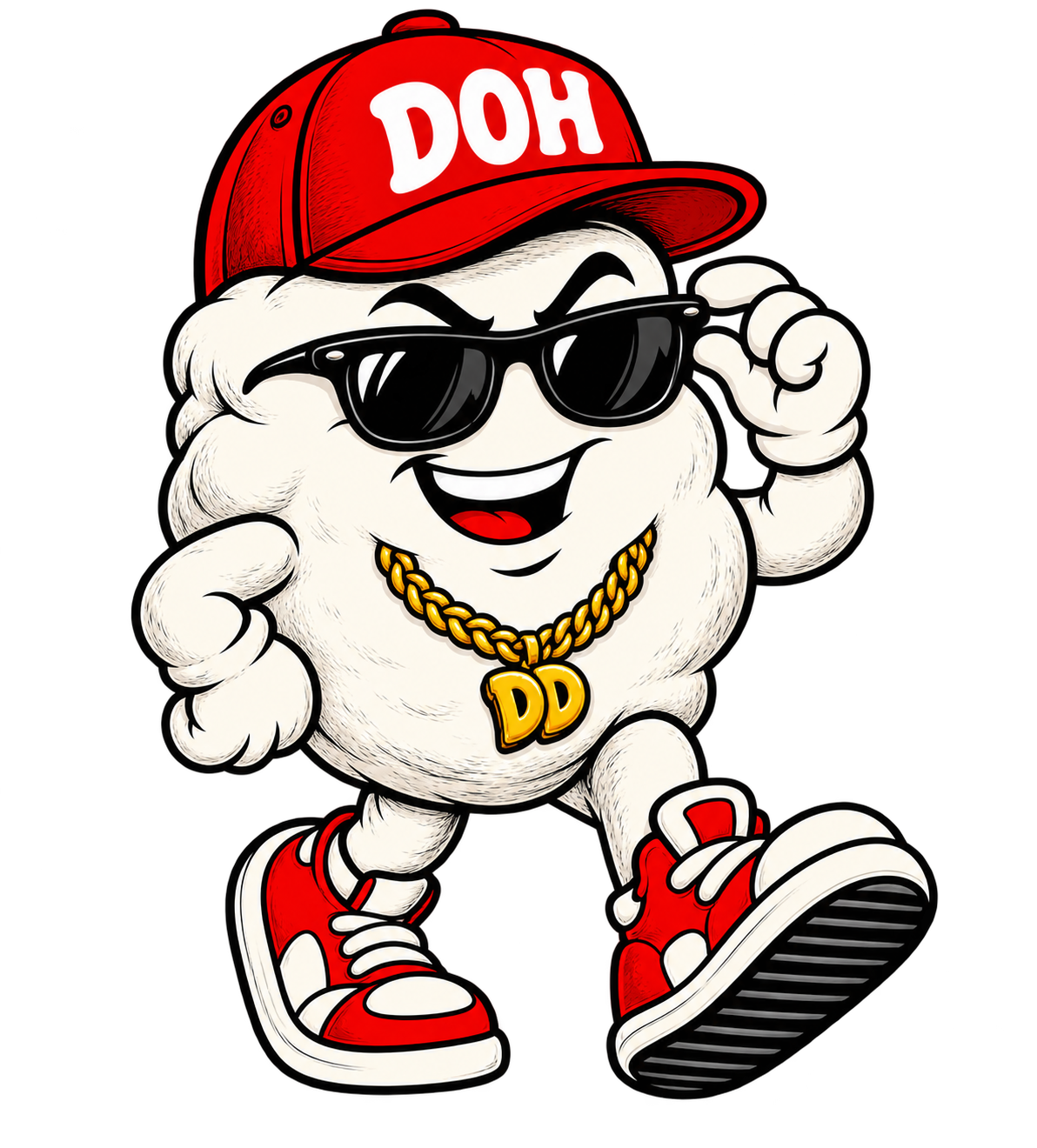 Dough Dohs mascot welcoming you into The DOH List wearing sunglasses and a Doh cap